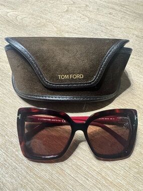 Tom Ford Oversized Square Sunglasses – Red Brown Tortoise – Includes Case